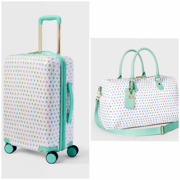 TWO PIECE SET! Roller Rabbit Disco Hearts Wave Hard Side Suitcase + Duffel